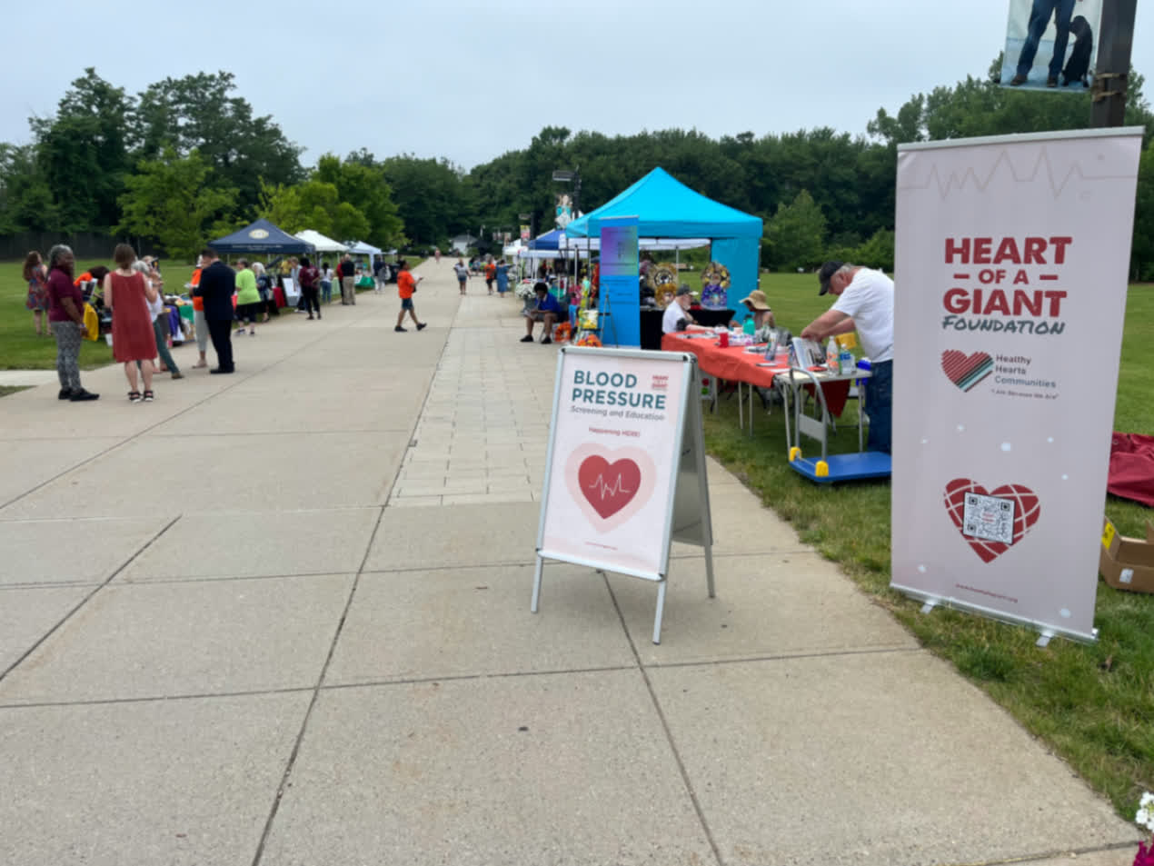 Heart of a Giant screening tents lined up for a community event.